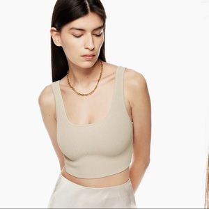 Aritzia Babaton Sculpt Knit Squareneck Cropped Tank Matte Pearl L